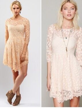 Free People Lace Mini Dress in Blush